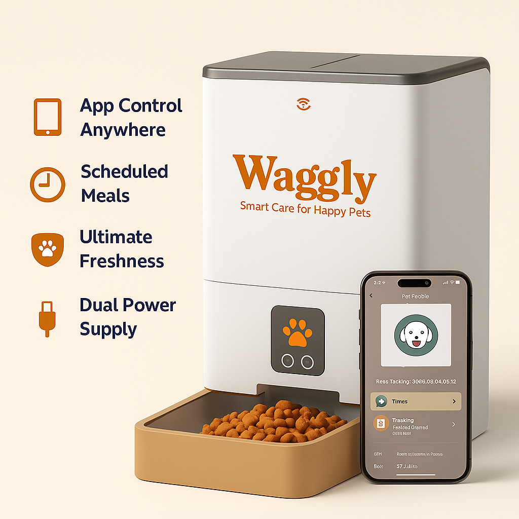 Waggly 4L Wi-Fi Automatic Pet Feeder - App + Camera